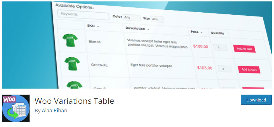 افزونه جدول محصولات ووکامرس WooCommerce Product Table